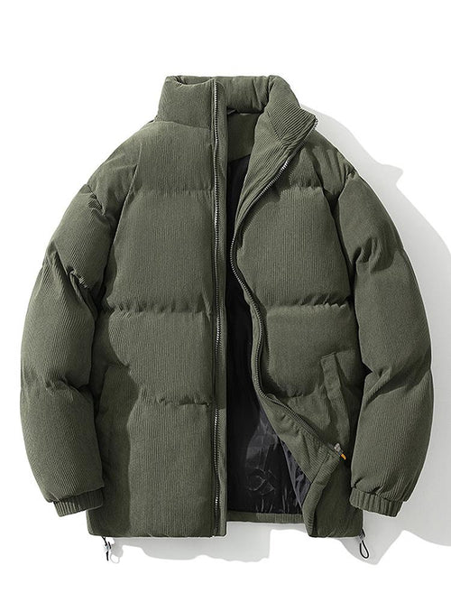 Men's Corduroy Puffer Jacket with High Collar