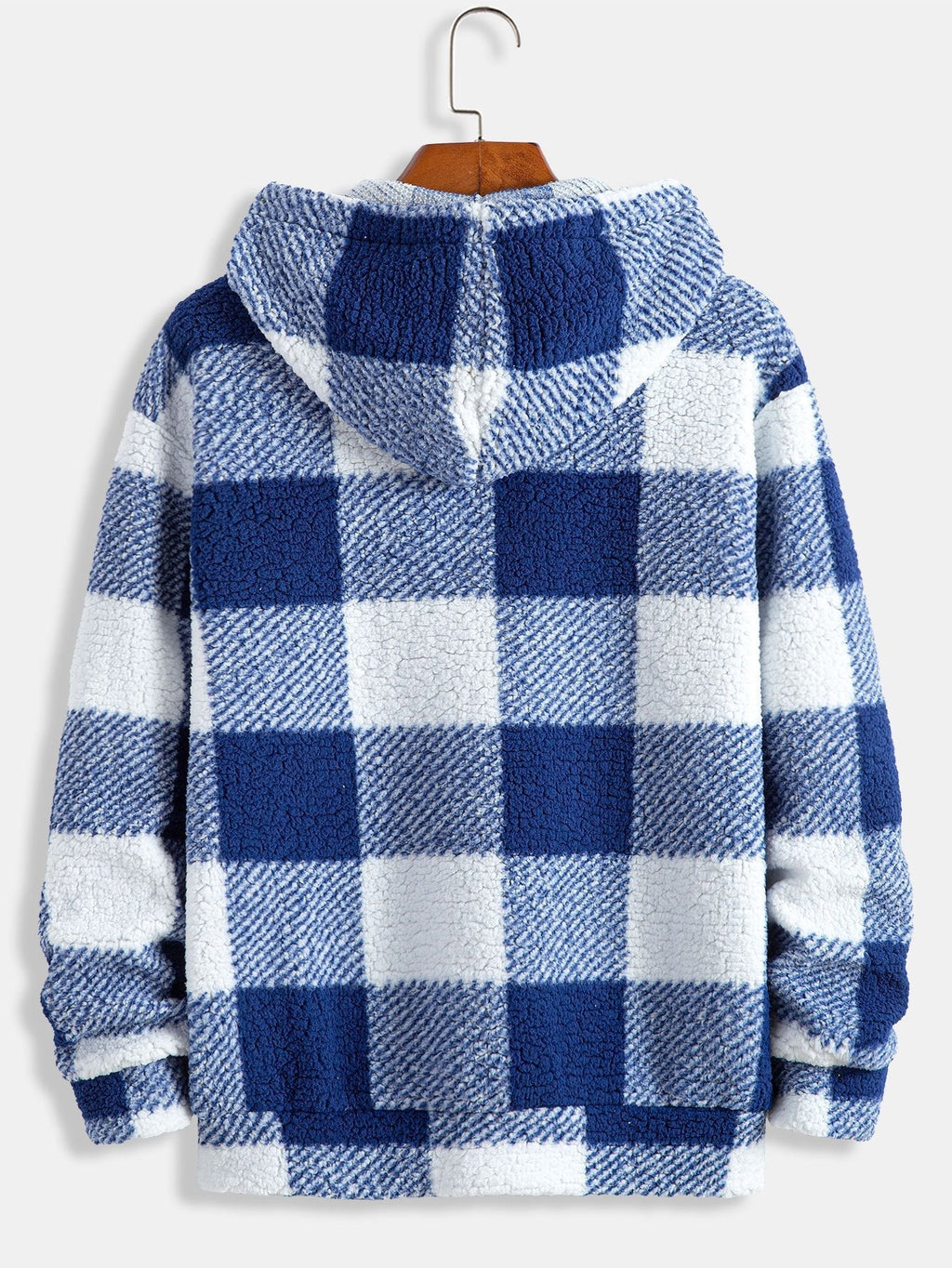 Men's Checked Teddy Fleece Tracksuit – Hooded Two-Piece Set