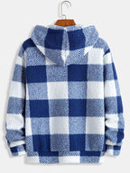Men's Checked Teddy Fleece Tracksuit – Hooded Two-Piece Set