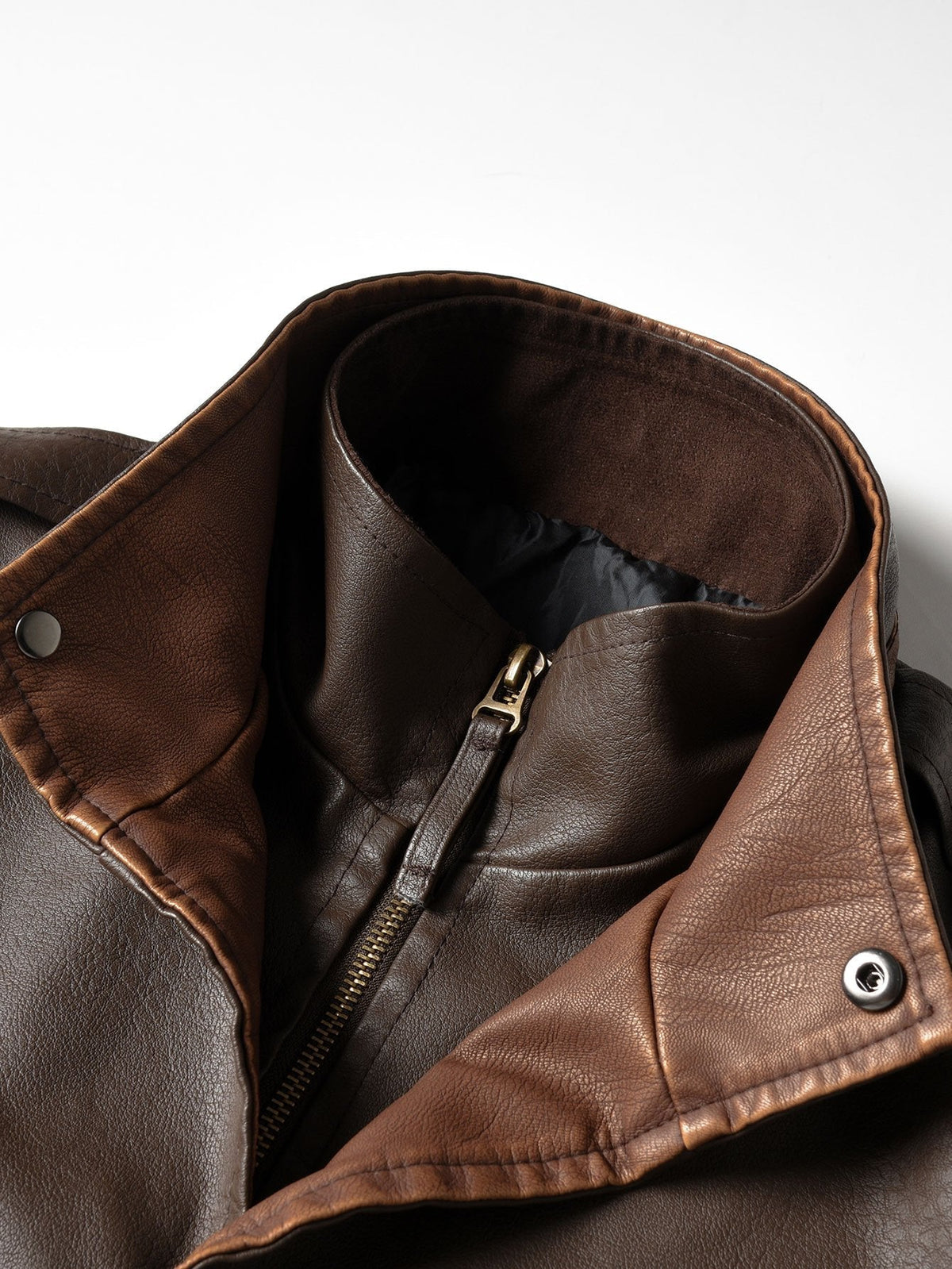 Men's Vintage Faux Leather Zip-Up Jacket with Stand Collar