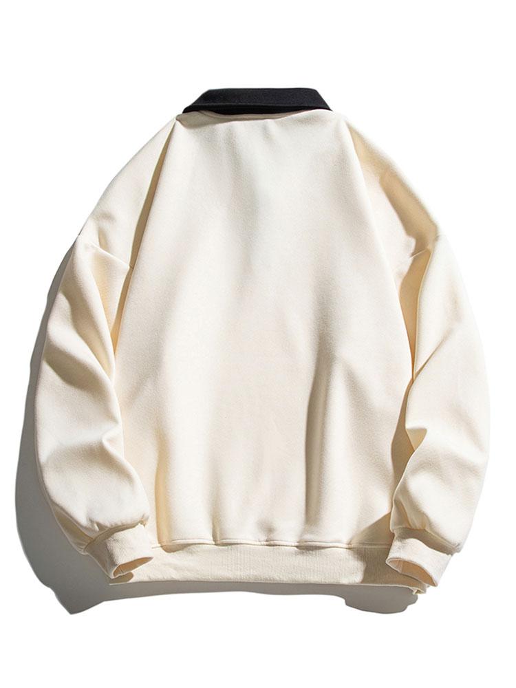 Men's Contrast Polo Collar Sweatshirt – Relaxed Fit Cotton Blend Long