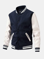 Men's Wool-Look Varsity Bomber Jacket with Faux Leather Sleeves