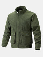 Men's Corduroy Funnel Neck Jacket – Textured Zip-Up Casual Outerwear