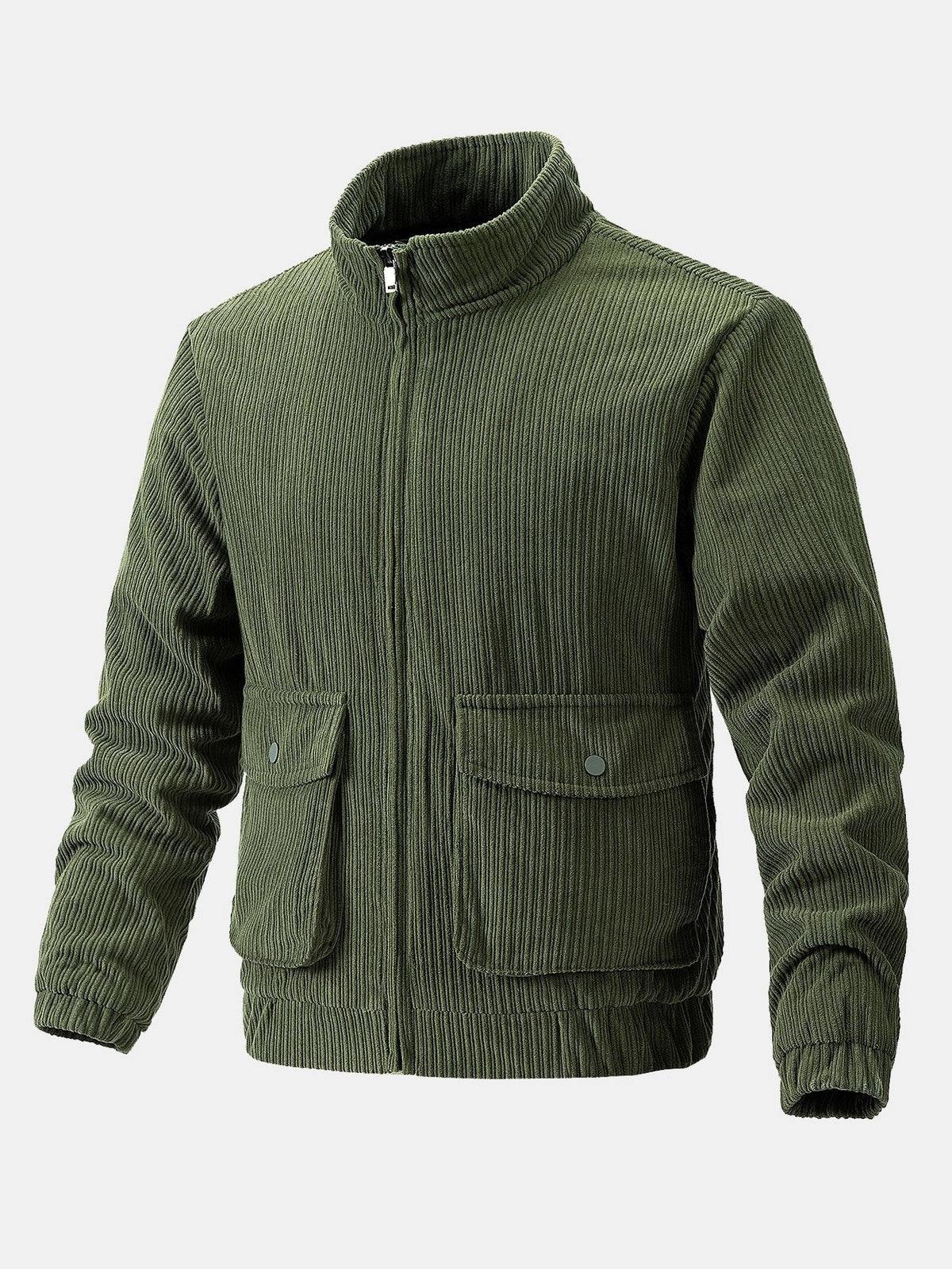Men's Corduroy Funnel Neck Jacket – Textured Zip-Up Casual Outerwear