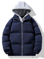 Men's Corduroy Hooded Puffer Jacket – Warm Padded Winter Outerwear