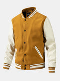 Men's Wool-Look Varsity Bomber Jacket with Faux Leather Sleeves