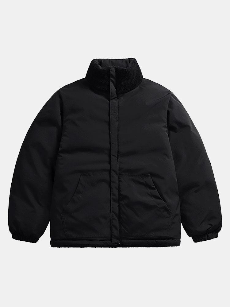 Men's Teddy Fleece Puffer Jacket – Padded High Collar Zip-Up Winter