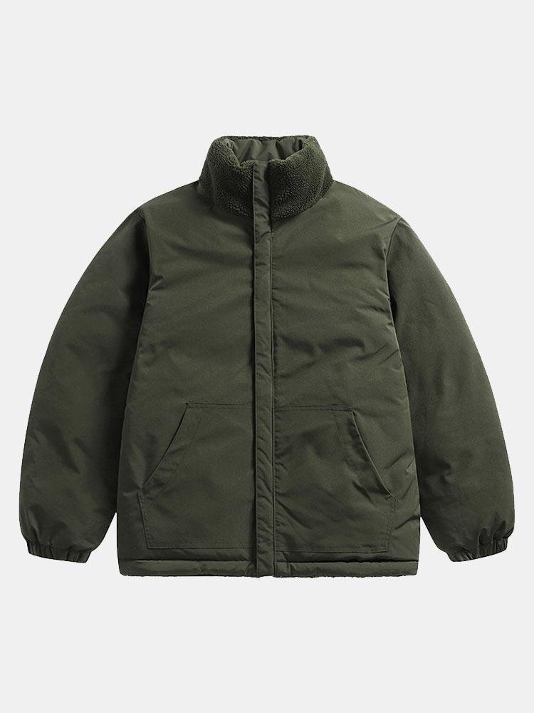 Men's Teddy Fleece Puffer Jacket – Padded High Collar Zip-Up Winter