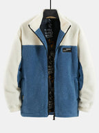 Men's Colourblock Teddy Fleece Jacket – Relaxed High Collar Zip-Up