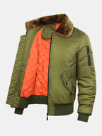 Men's Quilted-Lined Bomber Jacket with Faux Fur Collar