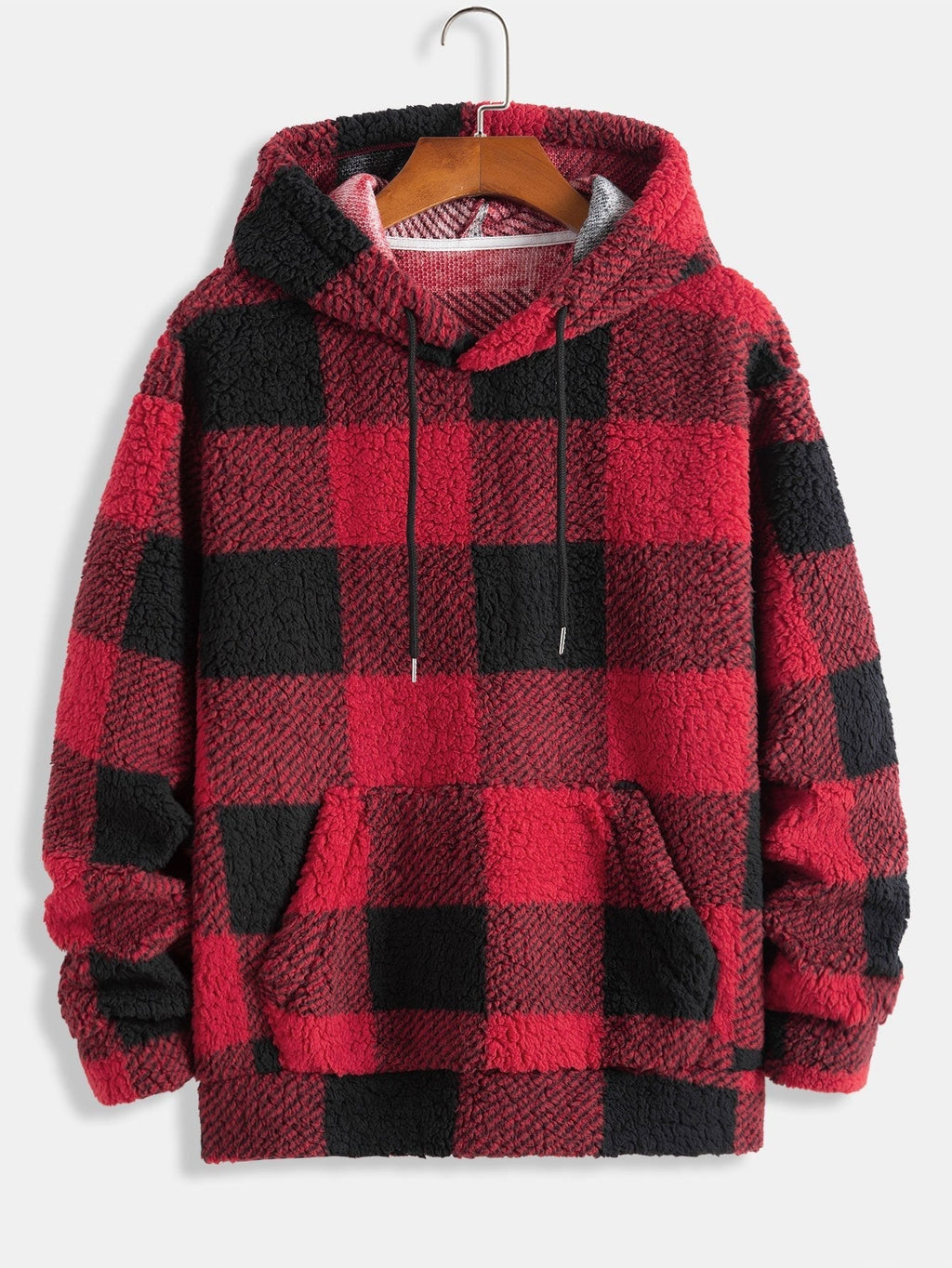 Men's Checked Teddy Fleece Tracksuit – Hooded Two-Piece Set