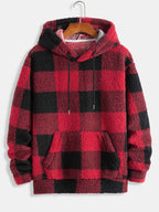Men's Checked Teddy Fleece Tracksuit – Hooded Two-Piece Set