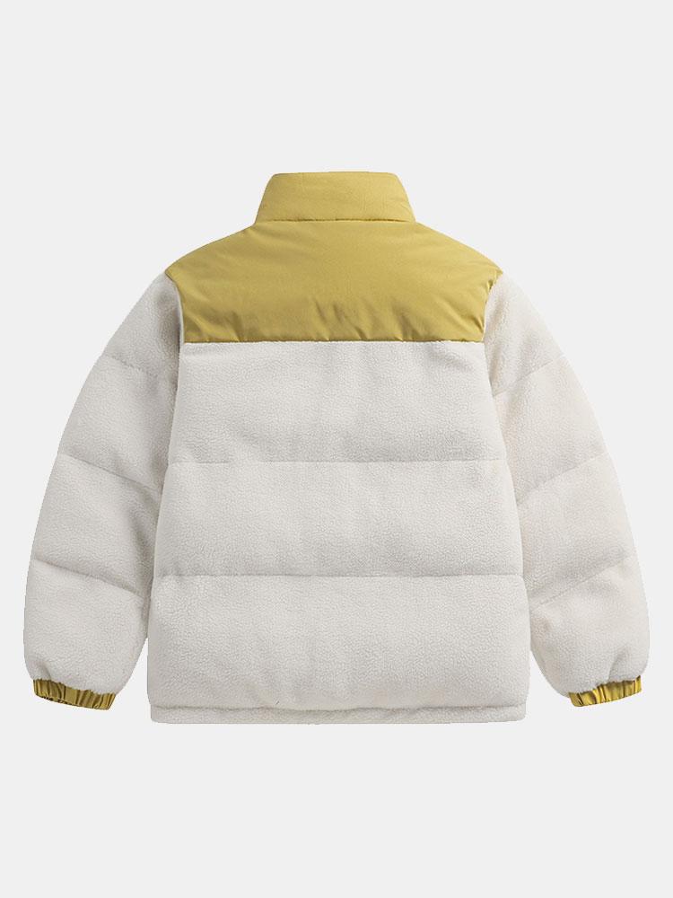 Men's Teddy Fleece Puffer Jacket – Padded High Collar Zip-Up Winter