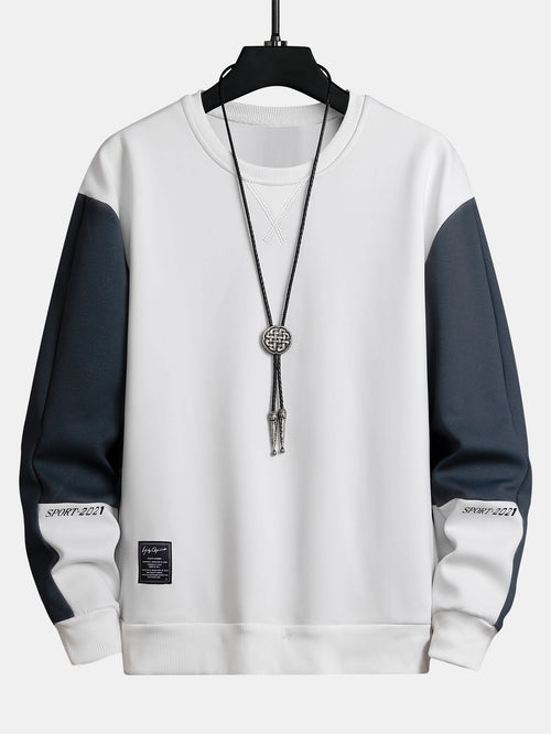 Men's Colour Block Crew Neck Sweatshirt – Relaxed Fit Long Sleeve Casual