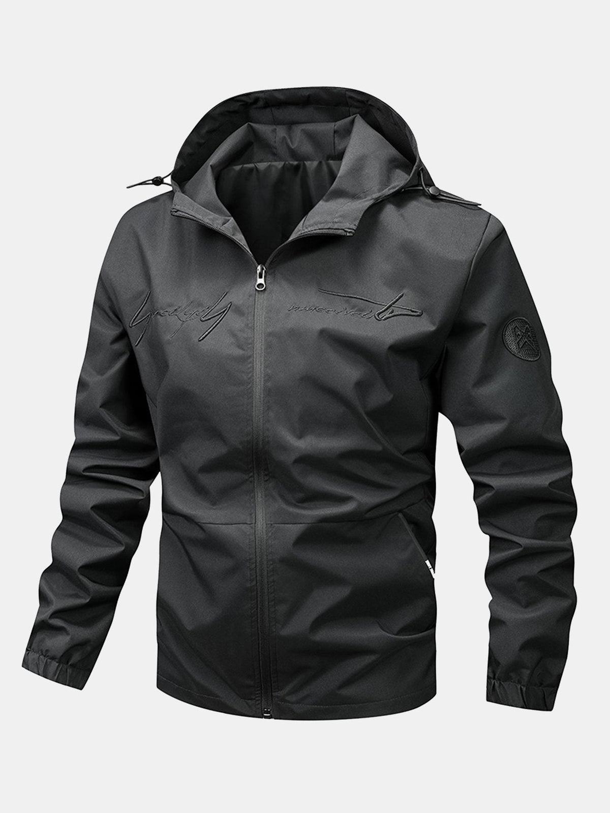 Men's Lightweight Hooded Zip-Up Jacket – Adjustable Hood and Elasticated