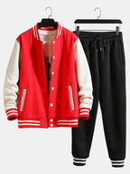 Men's Contrast Sleeve Varsity Jacket and Jogger Set