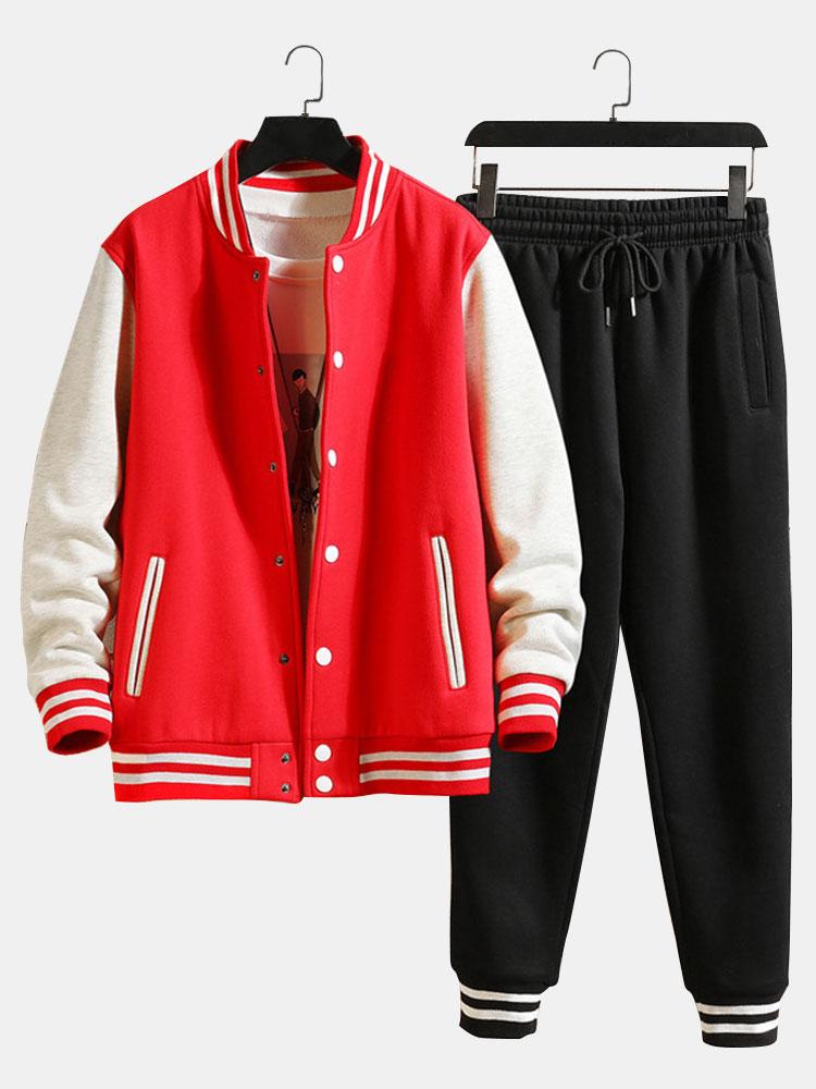 Men's Contrast Sleeve Varsity Jacket and Jogger Set