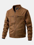 Men's Faux Suede Bomber Jacket – Quilted-Lined Zip-Up Outerwear