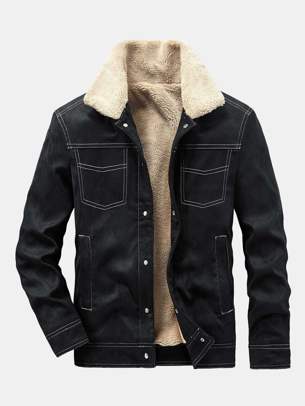 Men's Faux Suede Teddy-Lined Utility Jacket