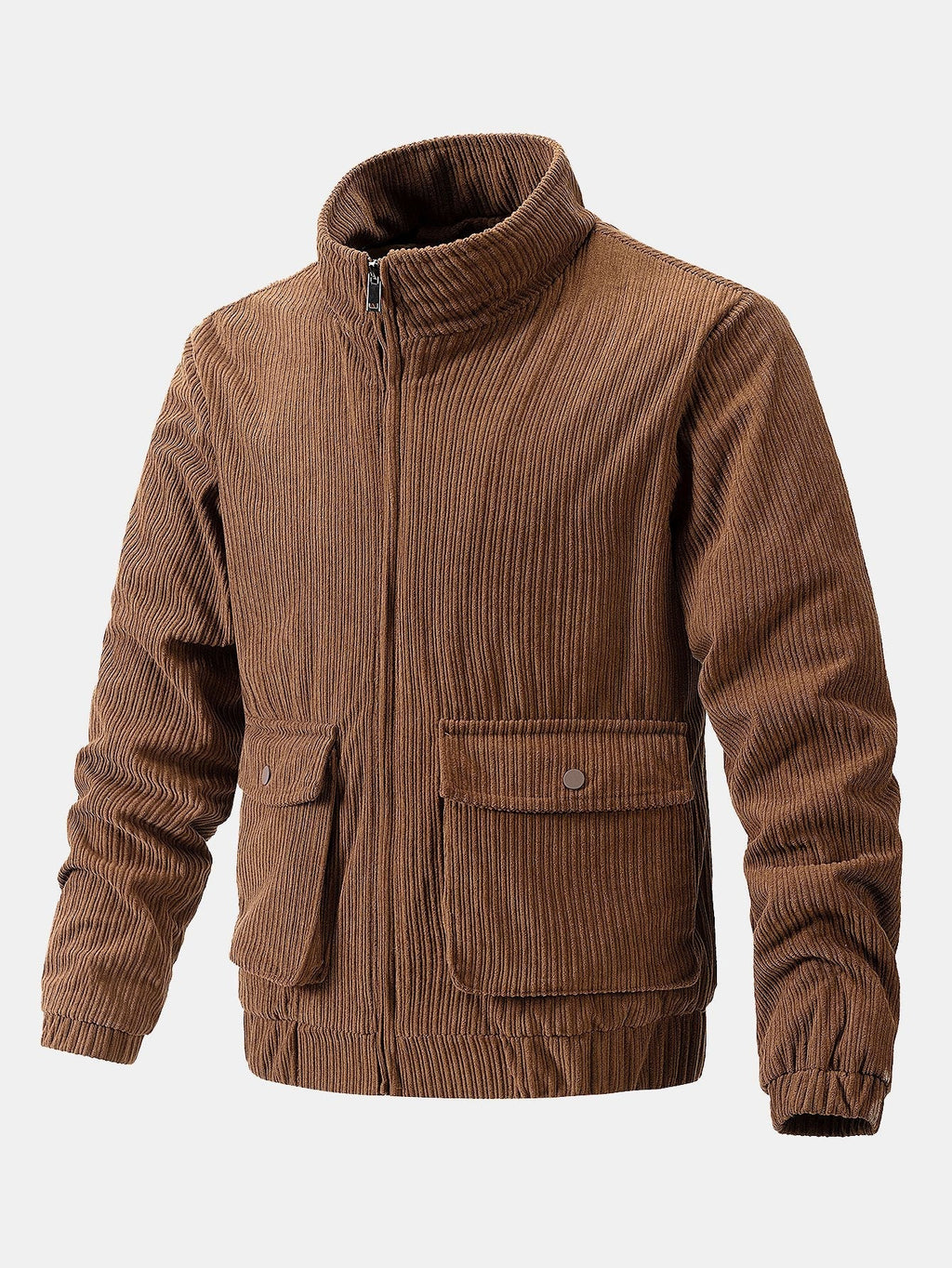 Men's Corduroy Funnel Neck Jacket – Textured Zip-Up Casual Outerwear