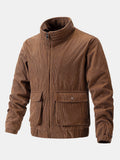 Men's Corduroy Funnel Neck Jacket – Textured Zip-Up Casual Outerwear