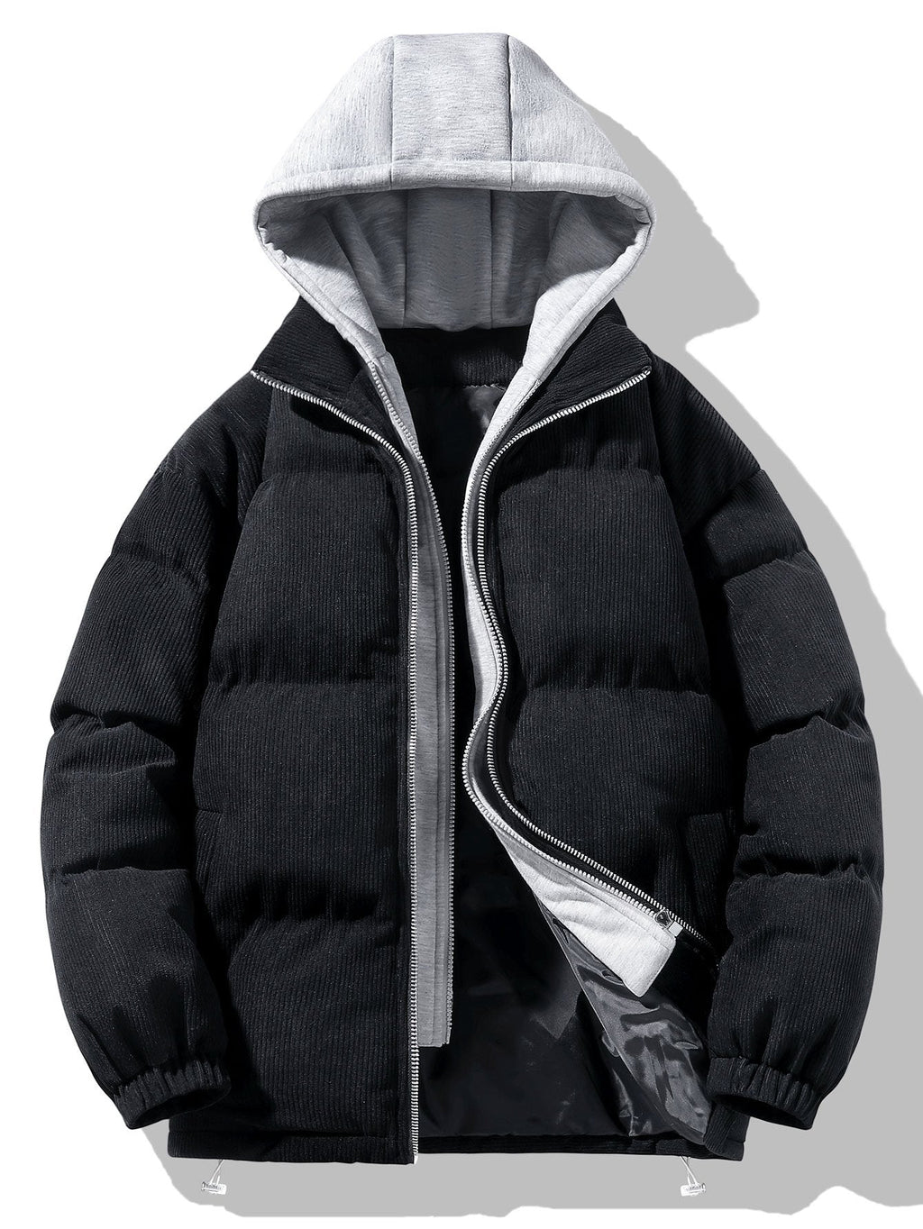 Men's Corduroy Hooded Puffer Jacket – Warm Padded Winter Outerwear