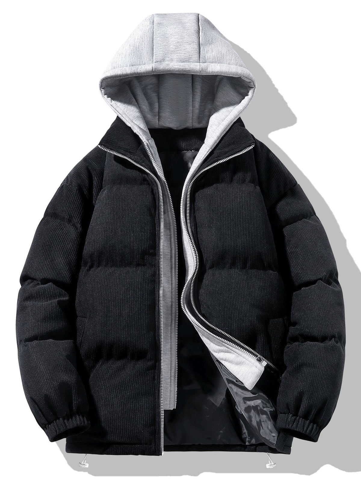 Men's Corduroy Hooded Puffer Jacket – Warm Padded Winter Outerwear