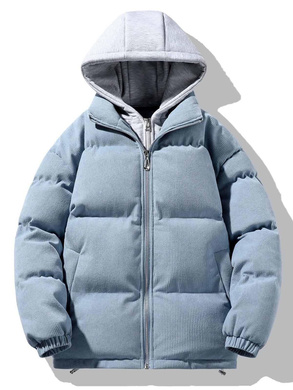 Men's Corduroy Hooded Puffer Jacket – Warm Padded Winter Outerwear