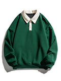 Men's Contrast Polo Collar Sweatshirt – Relaxed Fit Cotton Blend Long