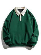 Men's Contrast Polo Collar Sweatshirt – Relaxed Fit Cotton Blend Long