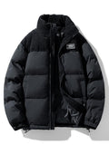 Men's Corduroy Panel Puffer Jacket – Warm High Collar Padded Winter