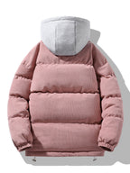 Men's Corduroy Hooded Puffer Jacket – Warm Padded Winter Outerwear