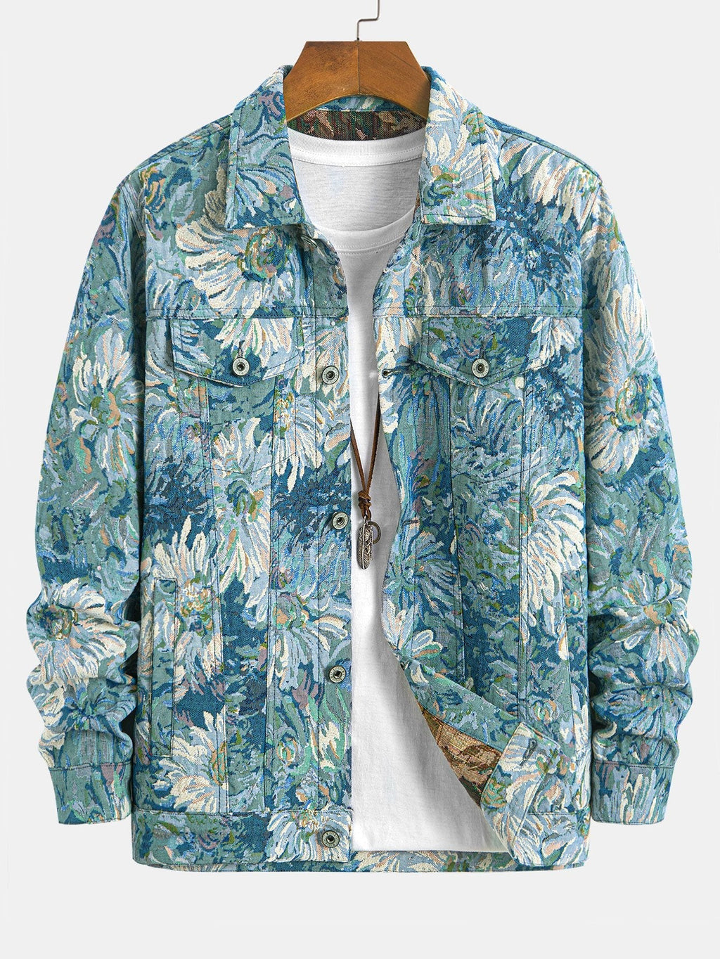 Men's Painted Floral Print Jacket – Vintage Botanical Pattern Button-Up