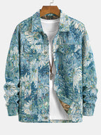 Men's Painted Floral Print Jacket – Vintage Botanical Pattern Button-Up