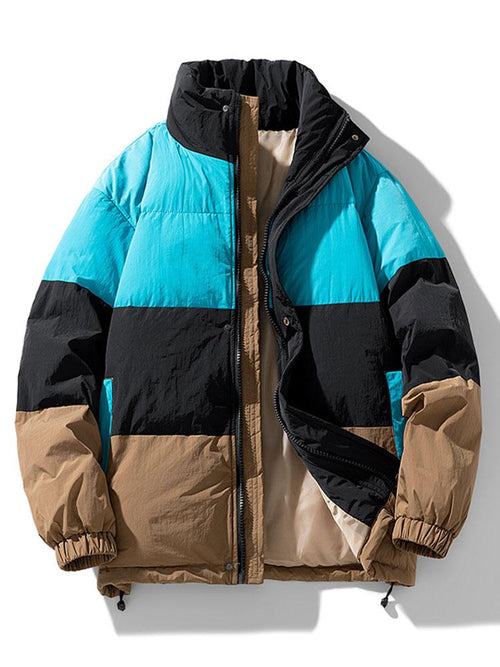 Men's Colour Block Puffer Jacket – Warm Padded Winter Outerwear