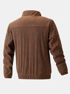 Men's Corduroy Funnel Neck Jacket – Textured Zip-Up Casual Outerwear