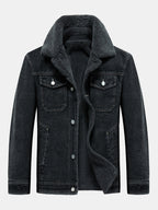 Men's Borg-Lined Denim Jacket – Vintage Washed Button-Up Winter Outerwear