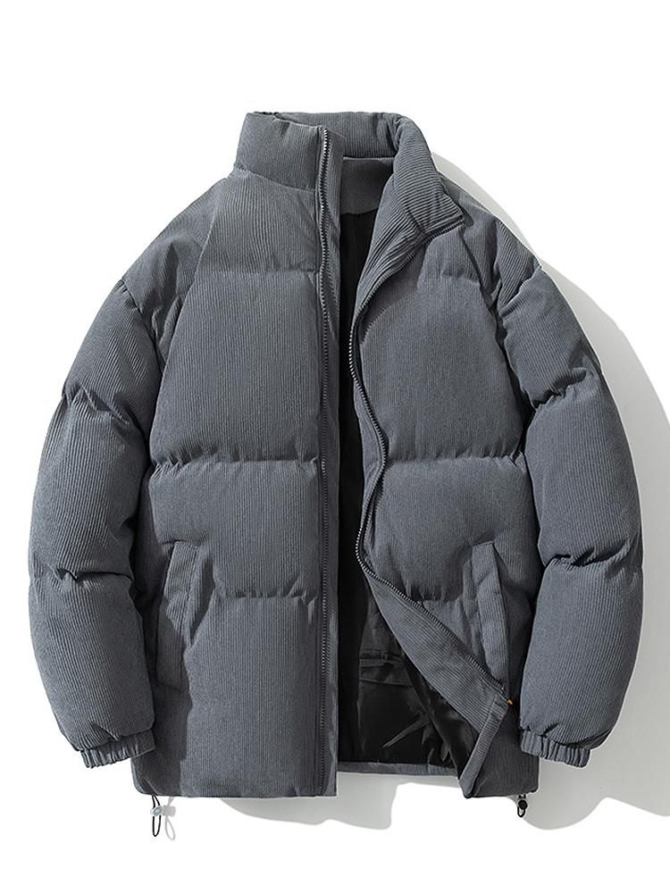 Men's Corduroy Puffer Jacket with High Collar