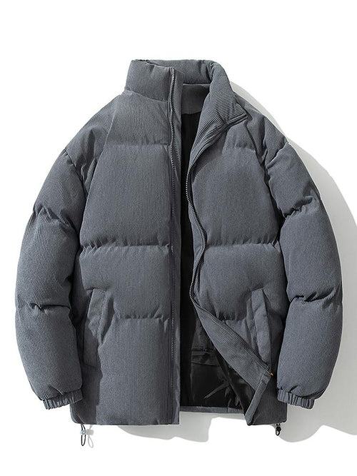 Men's Corduroy Puffer Jacket with High Collar