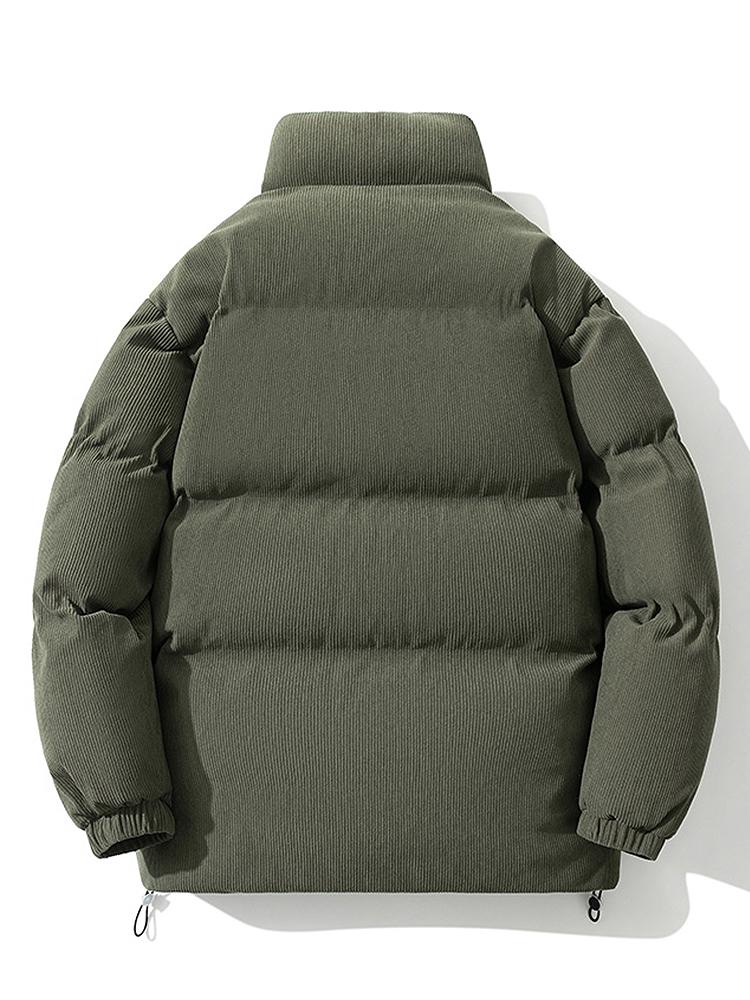 Men's Corduroy Puffer Jacket with High Collar