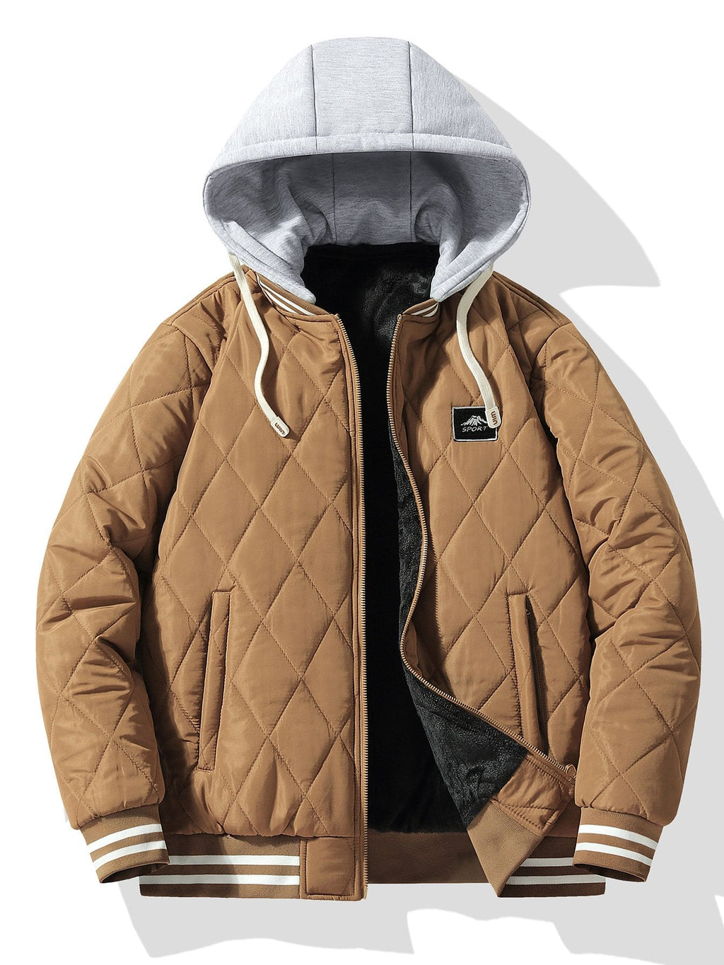 Men's Teddy-Lined Quilted Bomber Jacket – Diamond Stitched Winter Outerwear