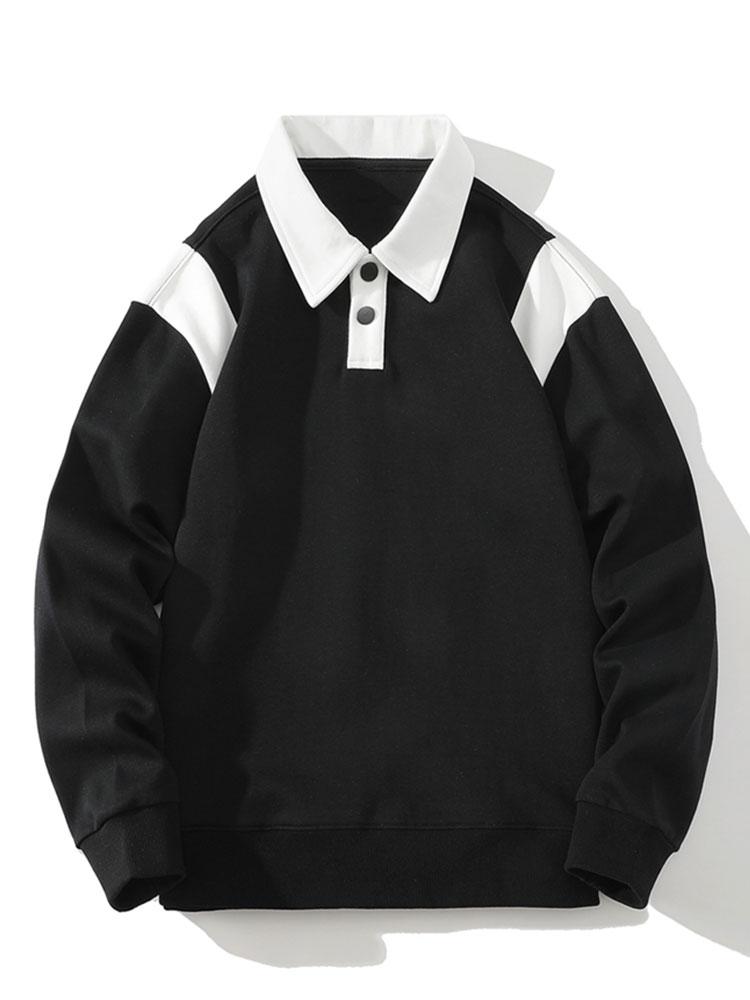 Men's Contrast Polo Collar Sweatshirt – Relaxed Fit Long Sleeve Casual