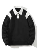 Men's Contrast Polo Collar Sweatshirt – Relaxed Fit Long Sleeve Casual