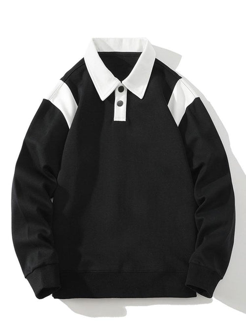 Men's Contrast Polo Collar Sweatshirt – Relaxed Fit Long Sleeve Casual