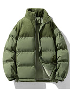 Men's Corduroy Panelled Puffer Jacket with High Collar