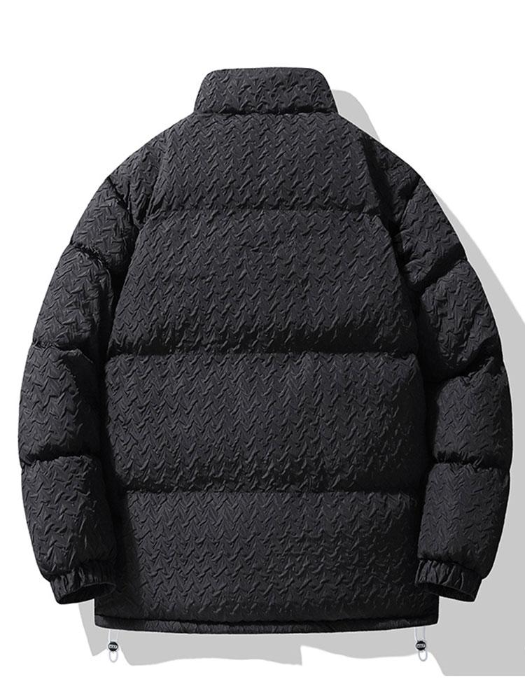 Men's Textured Jacquard Puffer Jacket with Teddy Fleece Lining