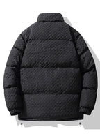 Men's Textured Jacquard Puffer Jacket with Teddy Fleece Lining