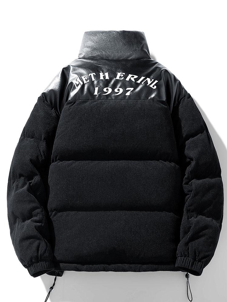 Men's Padded Corduroy Puffer Jacket – High Collar Zip-Up Winter Coat