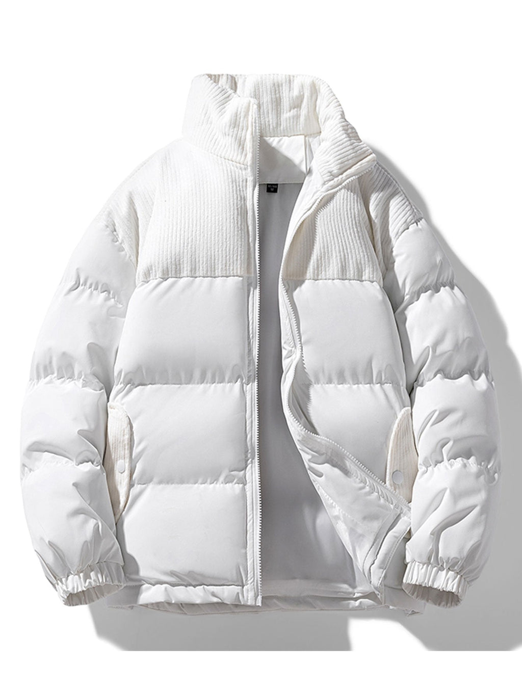 Men's Corduroy Panelled Puffer Jacket with High Collar