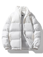 Men's Corduroy Panelled Puffer Jacket with High Collar
